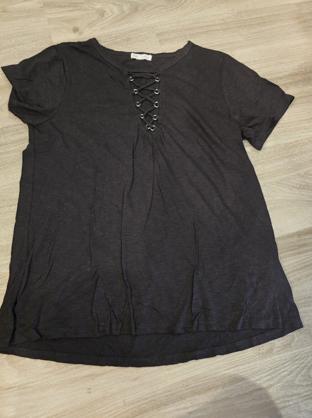 Socialite Black Short Sleeve Lace-Up Tee